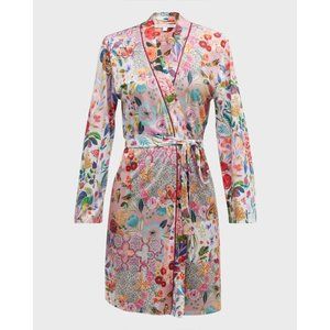 Johnny Was Filomena Sleepwear Lounge Long Sleeve Robe Pink Floral Beige New
